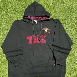 Vintage Looney Tunes Taz Quarter Zip Sweatshirt Hoodie